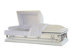 Galaxy White casket — white 20-gauge steel with white crepe interior (view 2)