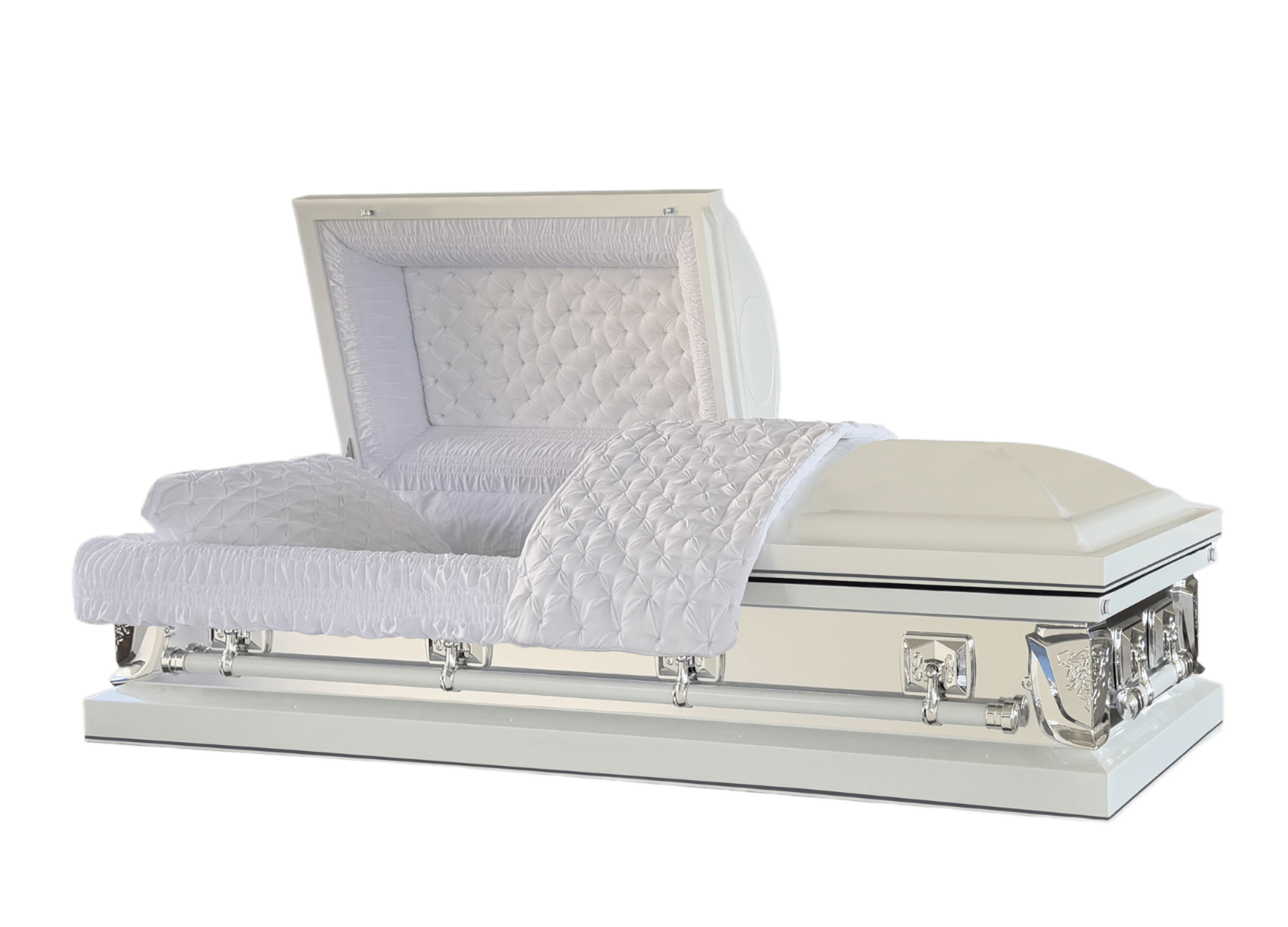 Galaxy White casket — white 20-gauge steel with white crepe interior (view 2)