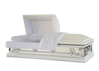 Galaxy White casket — white 20-gauge steel with white crepe interior