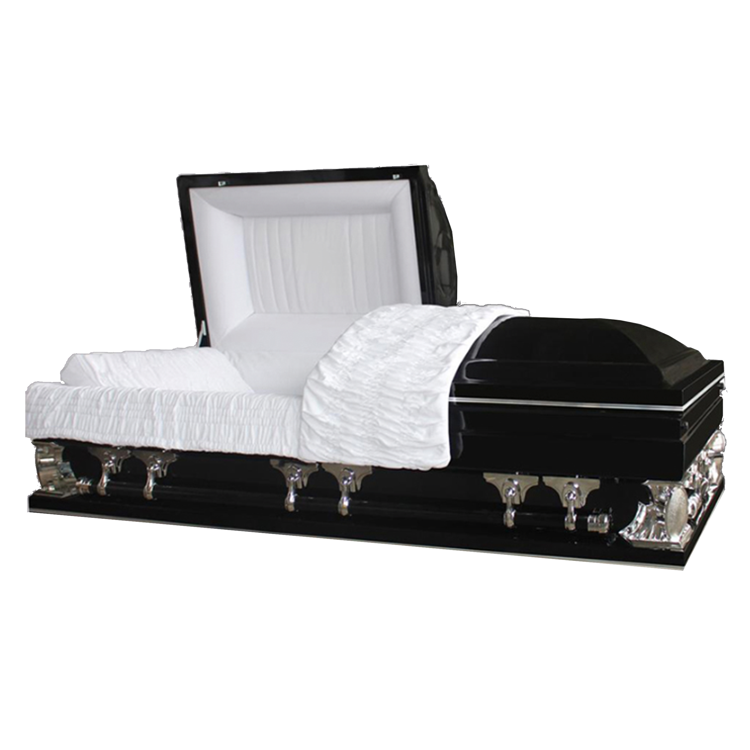 Gemini Series Black casket — black 18-gauge steel with white velvet interior (view 2)