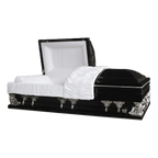 Gemini Series Black casket — black 18-gauge steel with white velvet interior (view 3)