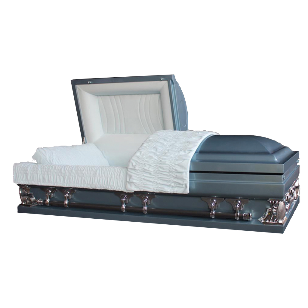 Gemini Series Blue casket — light blue 18-gauge steel with light blue velvet interior (view 2)