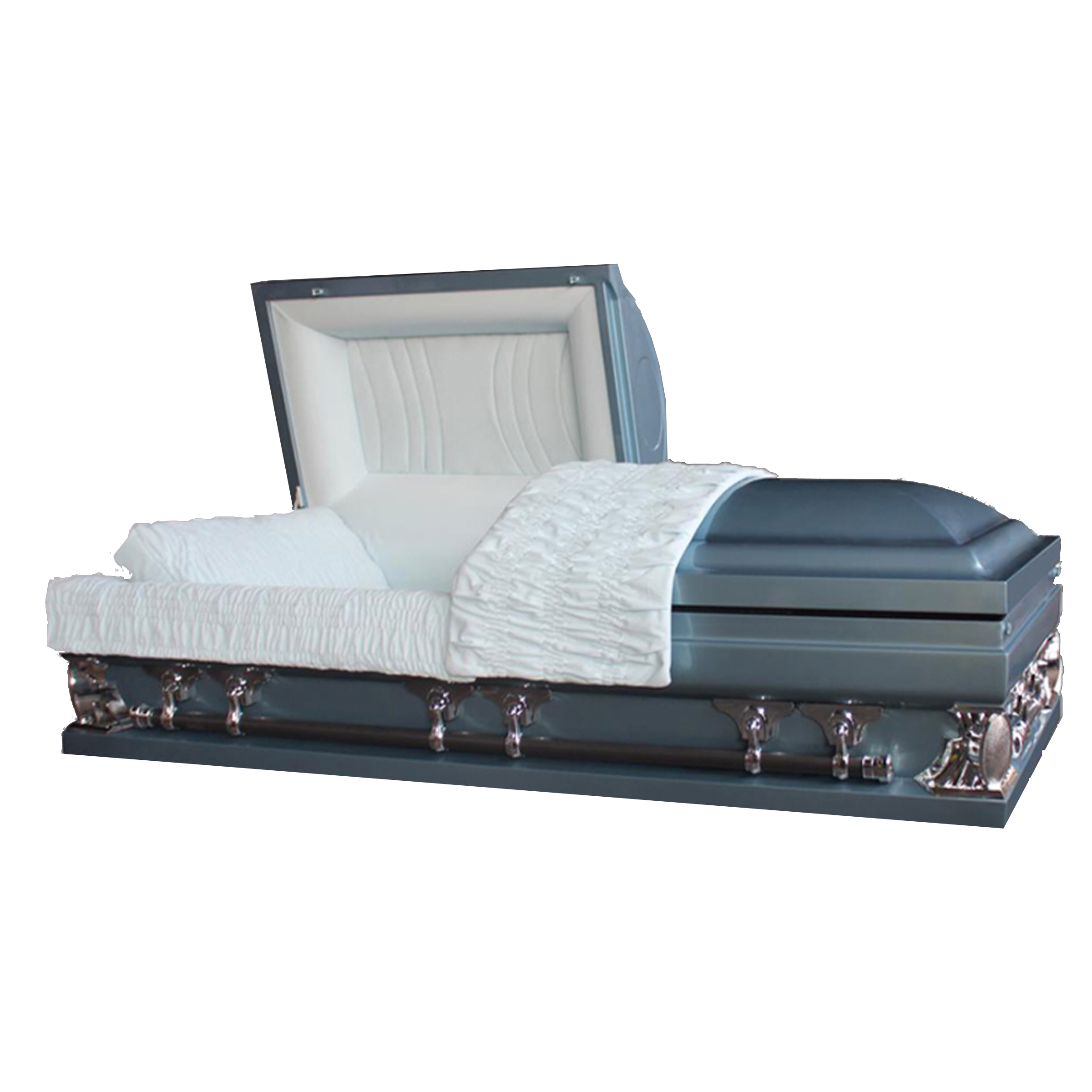 Gemini Series Blue casket — light blue 18-gauge steel with light blue velvet interior (view 2)
