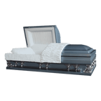 Gemini Series Blue casket — light blue 18-gauge steel with light blue velvet interior