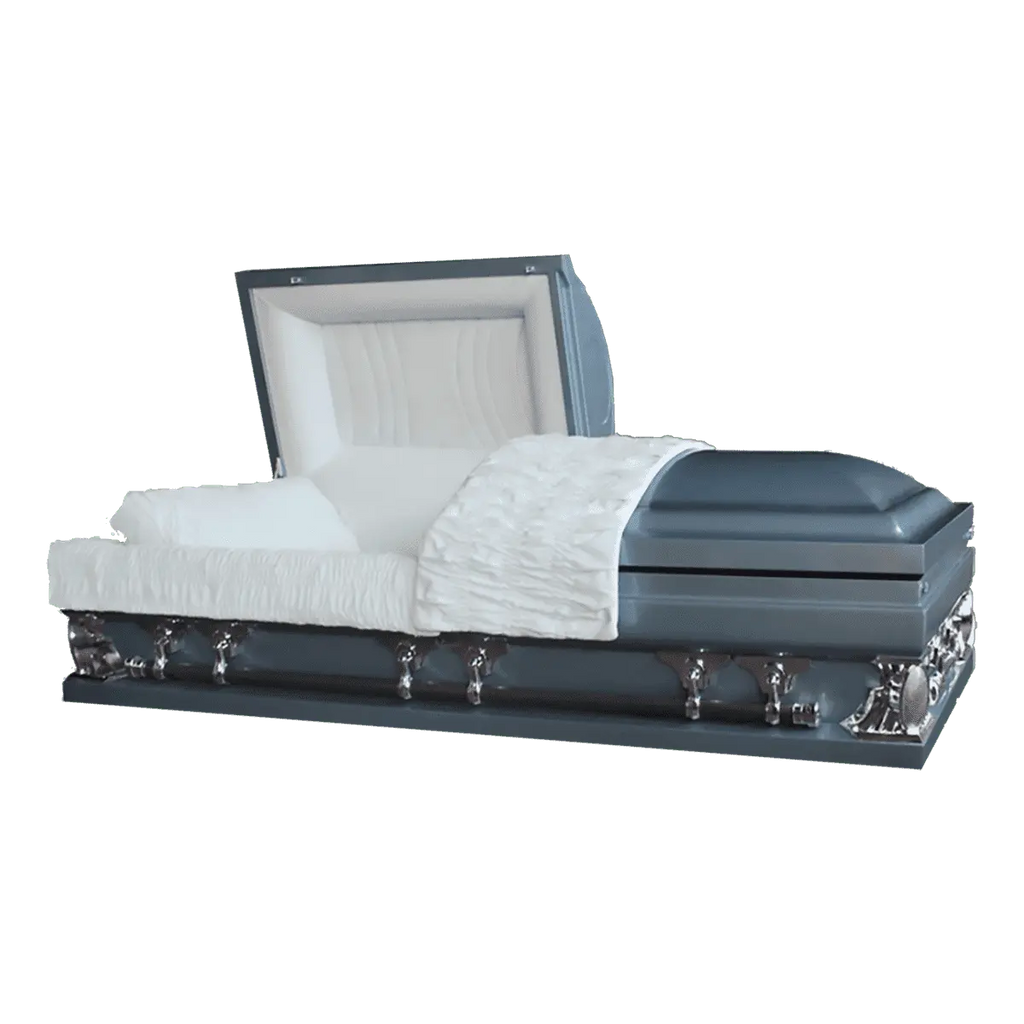 Gemini Series Blue casket — light blue 18-gauge steel with light blue velvet interior (view 3)