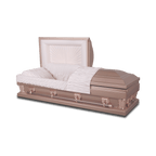 Gemini Series Champagne casket — champagne 20-gauge steel with rosetan crepe interior