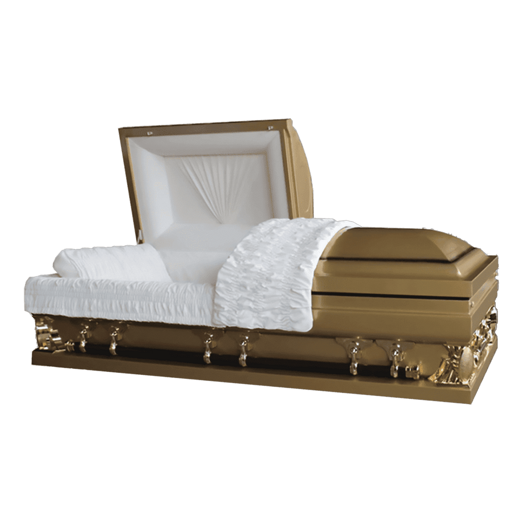Gemini Series Gold Casket — gold 18-gauge steel with ivory velvet interior