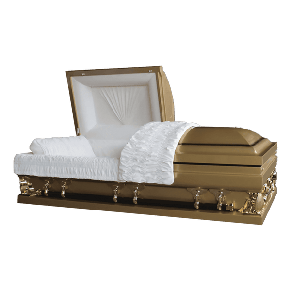 Gemini Series Gold Casket — gold 18-gauge steel with ivory velvet interior