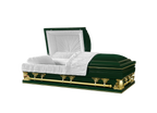 Gemini Series Green casket — green 18-gauge steel with white velvet interior (view 2)