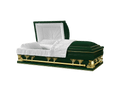 Gemini Series Green casket — green 18-gauge steel with white velvet interior