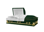 Gemini Series Green casket — green 18-gauge steel with white velvet interior