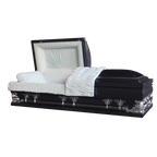 Gemini Series Navy Blue casket — navy blue 18-gauge steel with light blue velvet interior (view 2)