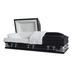 Gemini Series Navy Blue casket — navy blue 18-gauge steel with light blue velvet interior (view 3)