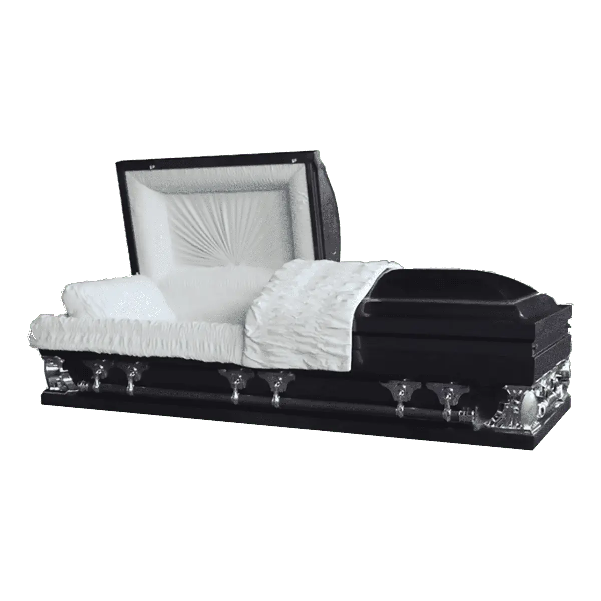 Gemini Series Navy Blue casket — navy blue 18-gauge steel with light blue velvet interior (view 3)