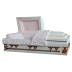 Gemini Series Primrose casket — white 18-gauge steel with pink velvet interior (view 2)