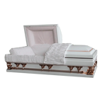 Gemini Series Primrose casket — white 18-gauge steel with pink velvet interior (view 3)