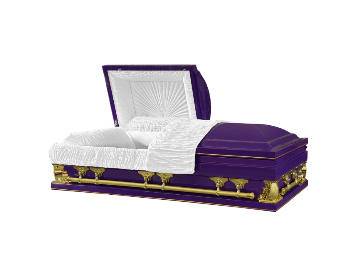 Gemini Series Purple casket — purple 18-gauge steel with white velvet interior (view 2)