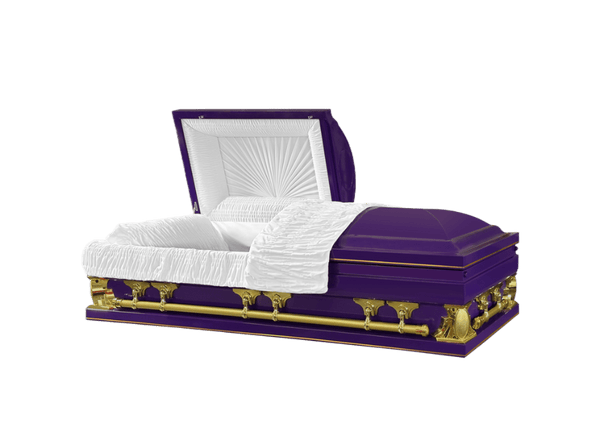 Gemini Series Purple casket — purple 18-gauge steel with white velvet interior