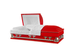 Gemini Series Red casket — red 18-gauge steel with white velvet interior (view 2)
