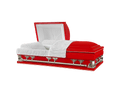 Gemini Series Red casket — red 18-gauge steel with white velvet interior