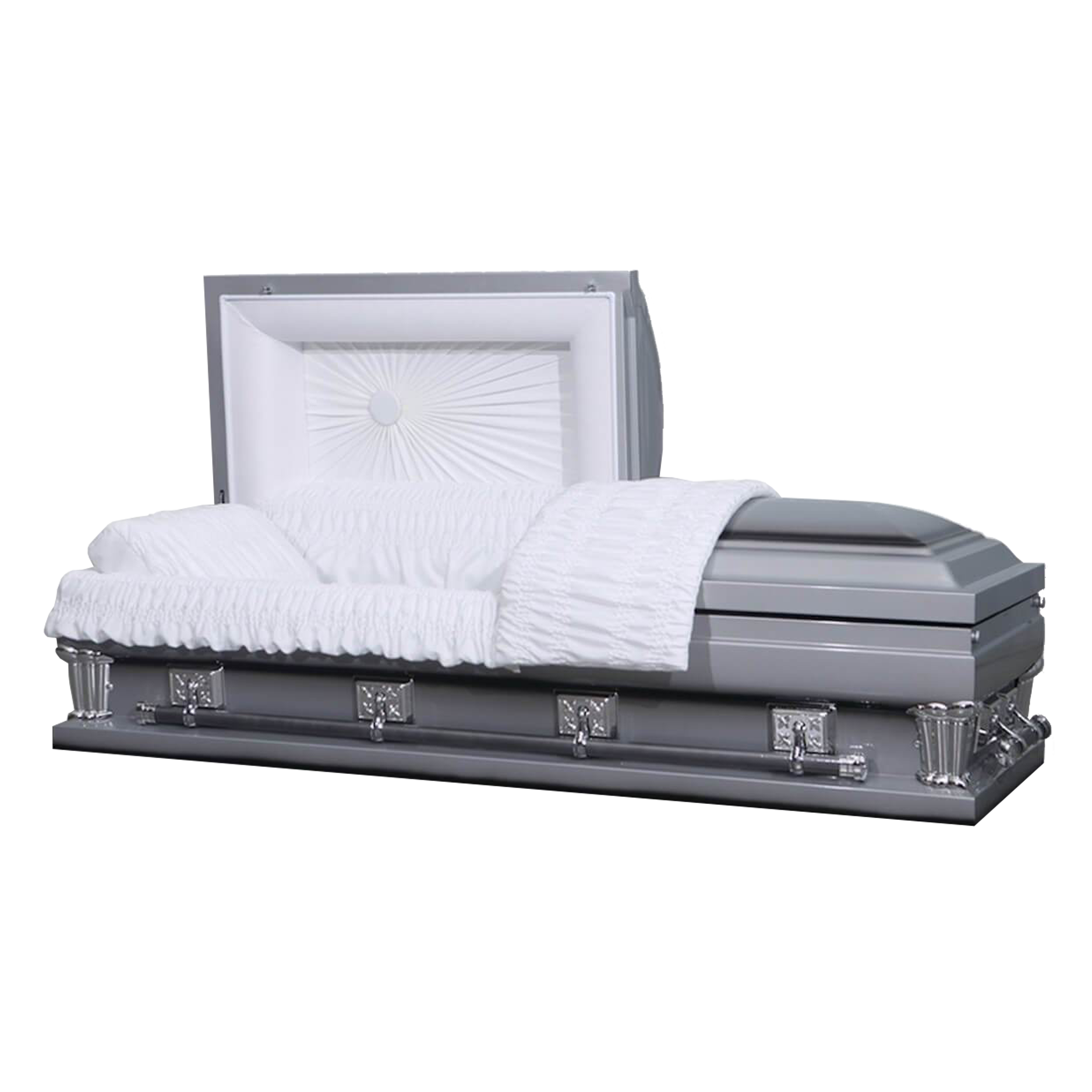 Gemini Series Silver casket — silver 18-gauge steel with white velvet interior (view 2)