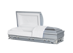 Gemini Series Silver casket — silver 18-gauge steel with white velvet interior