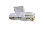 Gemini Series White Pearl casket — white 18-gauge steel with pink velvet interior (view 2)