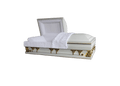 Gemini Series White Pearl casket — white 18-gauge steel with pink velvet interior