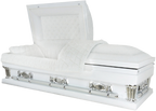 Gemini Series White/Silver casket — white 18-gauge steel with white velvet interior