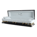 Discount Caskets Series In Gods Care Full Couch — black 18-gauge steel with blue velvet interior