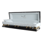 Discount Caskets Series In Gods Care Full Couch — black 18-gauge steel with blue velvet interior