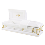 Batesville Gold Cross Casket — white 18-gauge steel with ivory crepe interior (view 2)