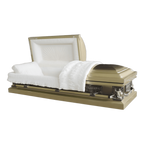 Gold Last Supper-Pieta casket — gold 18-gauge steel with ivory velvet interior (view 2)