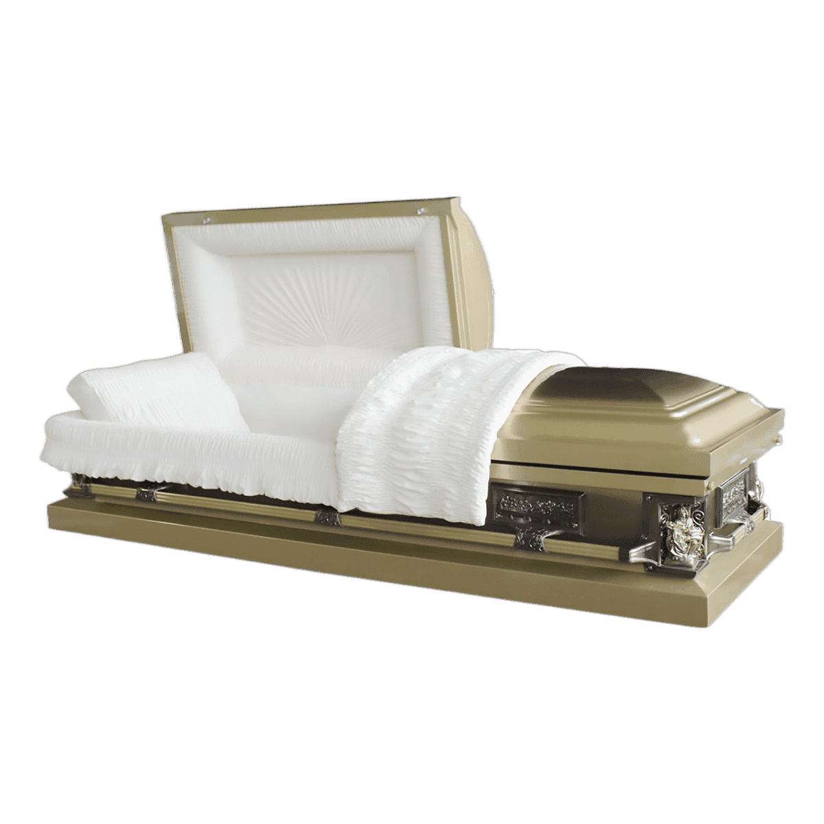 Gold Last Supper-Pieta casket — gold 18-gauge steel with ivory velvet interior (view 2)