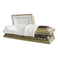 Gold Last Supper-Pieta casket — gold 18-gauge steel with ivory velvet interior