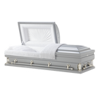 Magnus Series 32″ Silver Oversize Casket — silver 18-gauge steel with white velvet interior (view 2)
