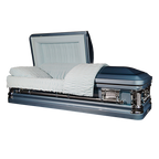 Grand Caskets — blue 18-gauge steel with white velvet interior (view 2)