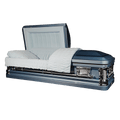 Grand Caskets — blue 18-gauge steel with white velvet interior