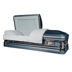 Grand Caskets — blue 18-gauge steel with white velvet interior