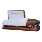 Hampton Metal Casket — brown 18-gauge steel with white velvet interior (view 2)