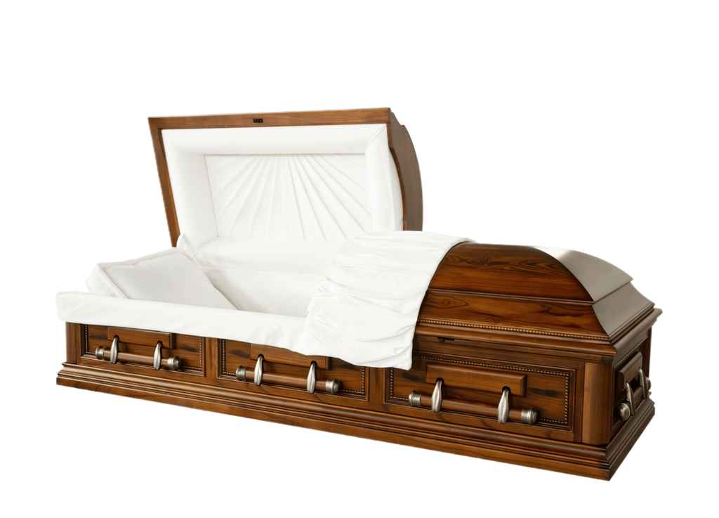 Harmony Oak Casket — solid oak with almond velvet interior (view 2)