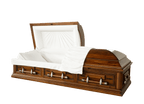 Harmony Oak Casket — solid oak with almond velvet interior