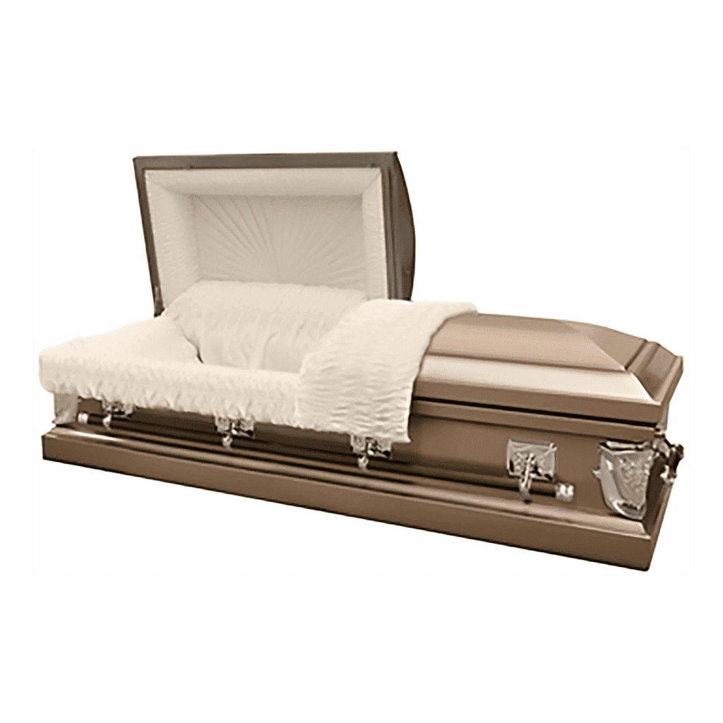 Infinite Gold casket — bronze 20-gauge steel with ivory crepe interior (view 2)