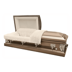 Infinite Gold casket — bronze 20-gauge steel with ivory crepe interior