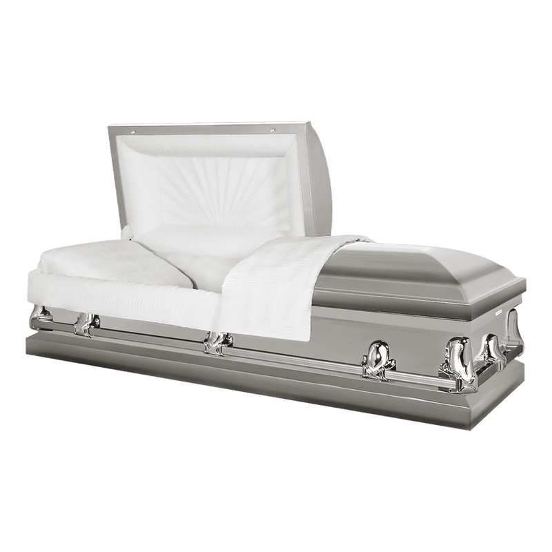 Infinite Silver casket — silver 20-gauge steel with white crepe interior