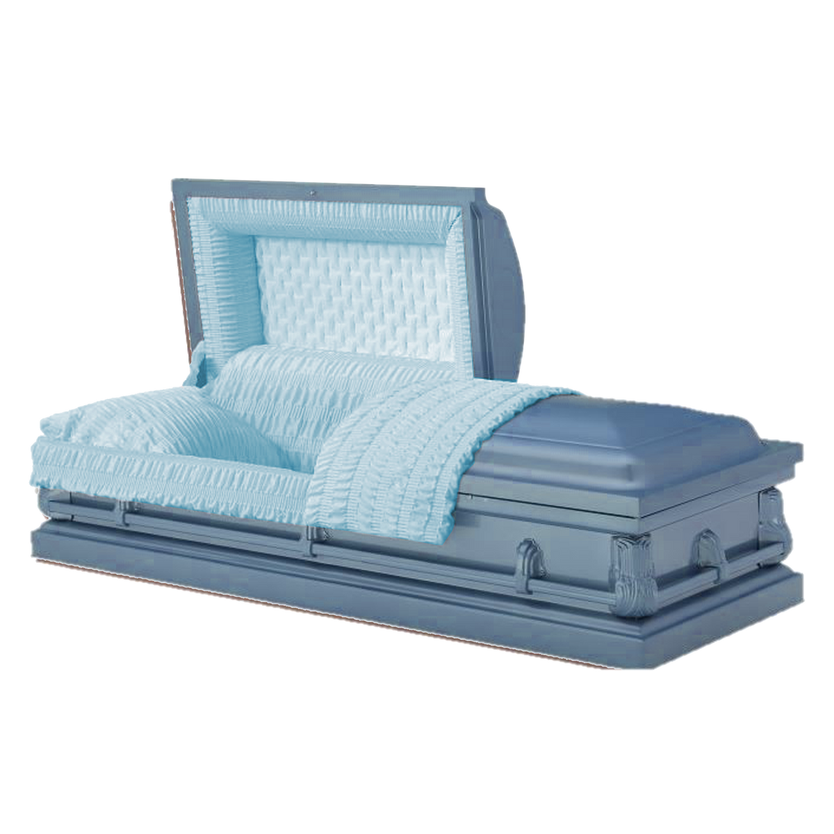 Jefferson Blue casket — blue 20-gauge steel with blue interior (view 2)