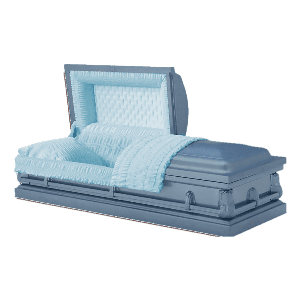 Jefferson Blue casket — blue 20-gauge steel with blue interior