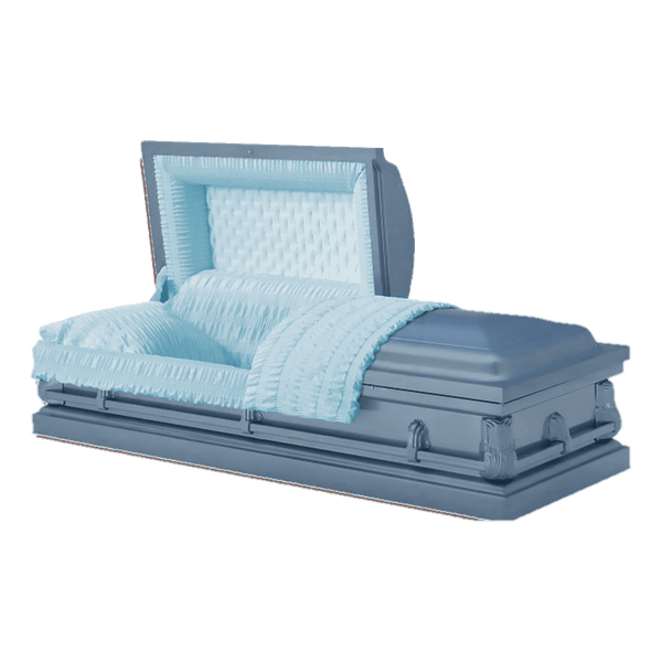 Jefferson Blue casket — blue 20-gauge steel with blue interior
