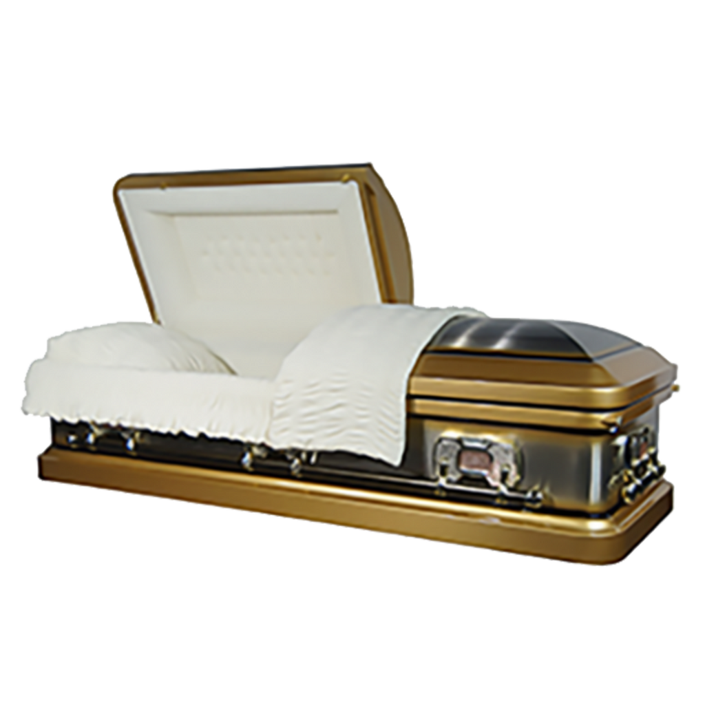 King Gold Caskets — gold 18-gauge steel with velvet interior (view 2)
