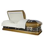 King Gold Caskets — gold 18-gauge steel with velvet interior